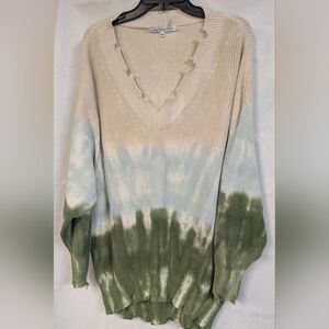 Young Fabulous & Broke Beige and Green V-Neck Sweater